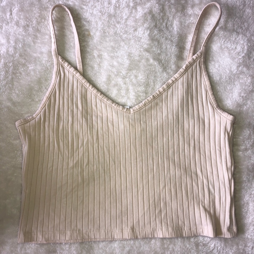 Ribbed v neck off white crop tank